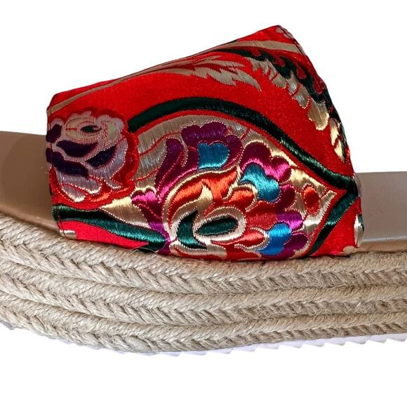 Miss Selfridge Espadrille Sliders in Floral Jacquard Size 7 / 40 Oriental Red - Picture 11 of 13